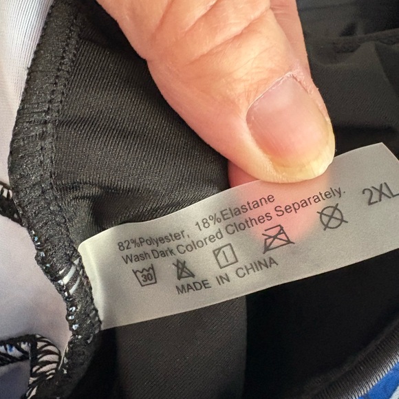 Plus Size 2X Blue Geometric Swim Tank & Capri Set Lined Swim Leggings - Picture 9 of 9